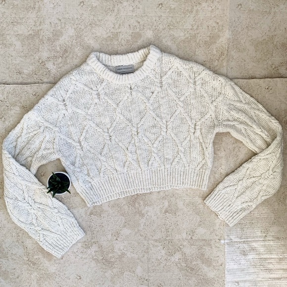 Urban Outfitters Sweaters - Urban Outfitters | White Knit Cropped Long Sleeve Sweater